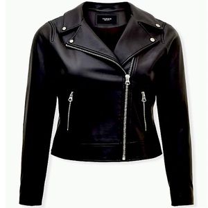 BLACK FAUX LEATHER MOTO JACKET